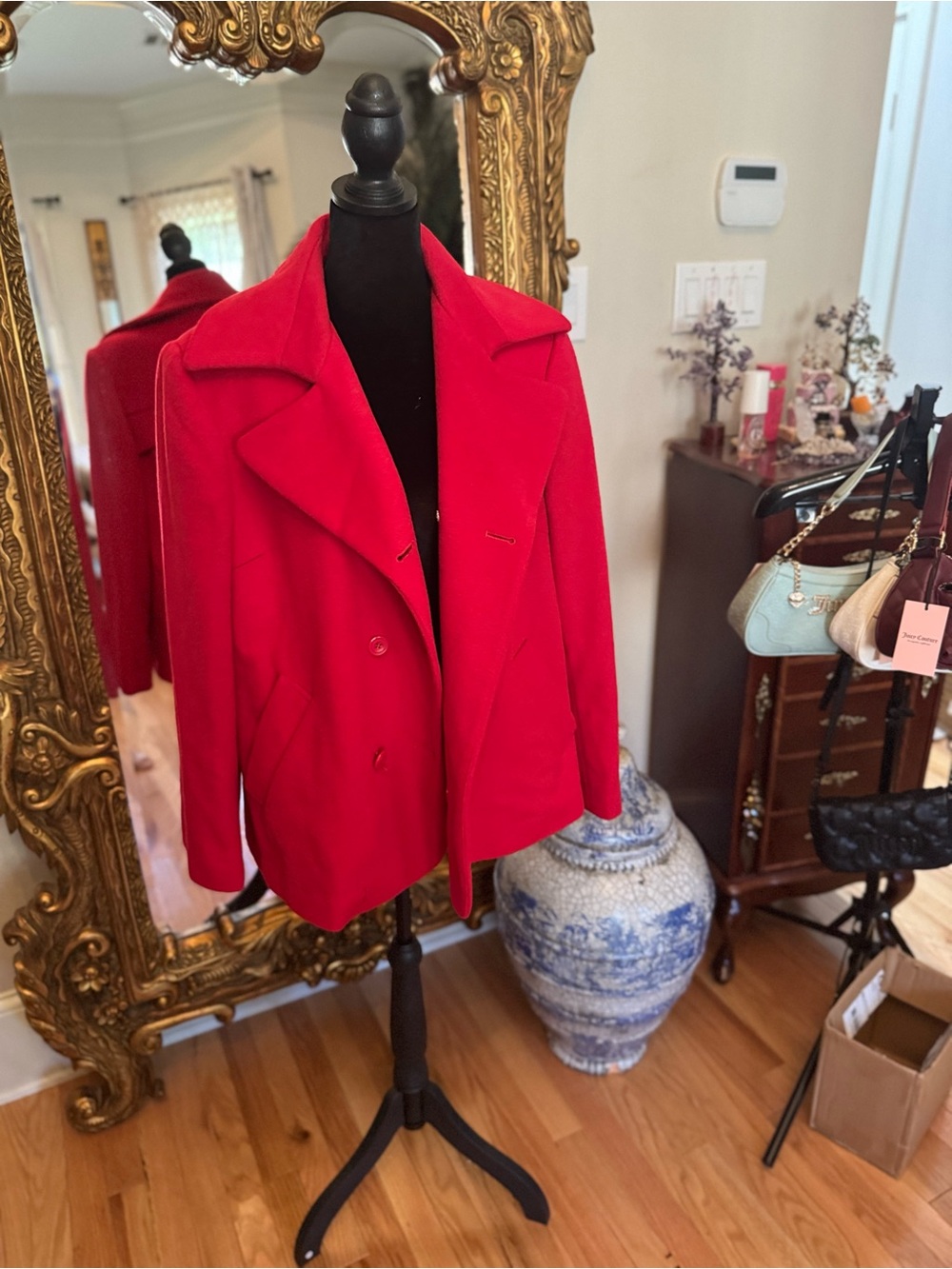 NorthStyle Red Double-Breasted Wool Peacoat